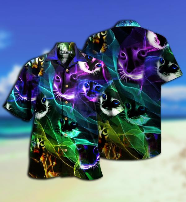 Cat Awesome Flash Neon Style Limited Edition - Hawaiian Shirt - Hawaiian Shirt For Men