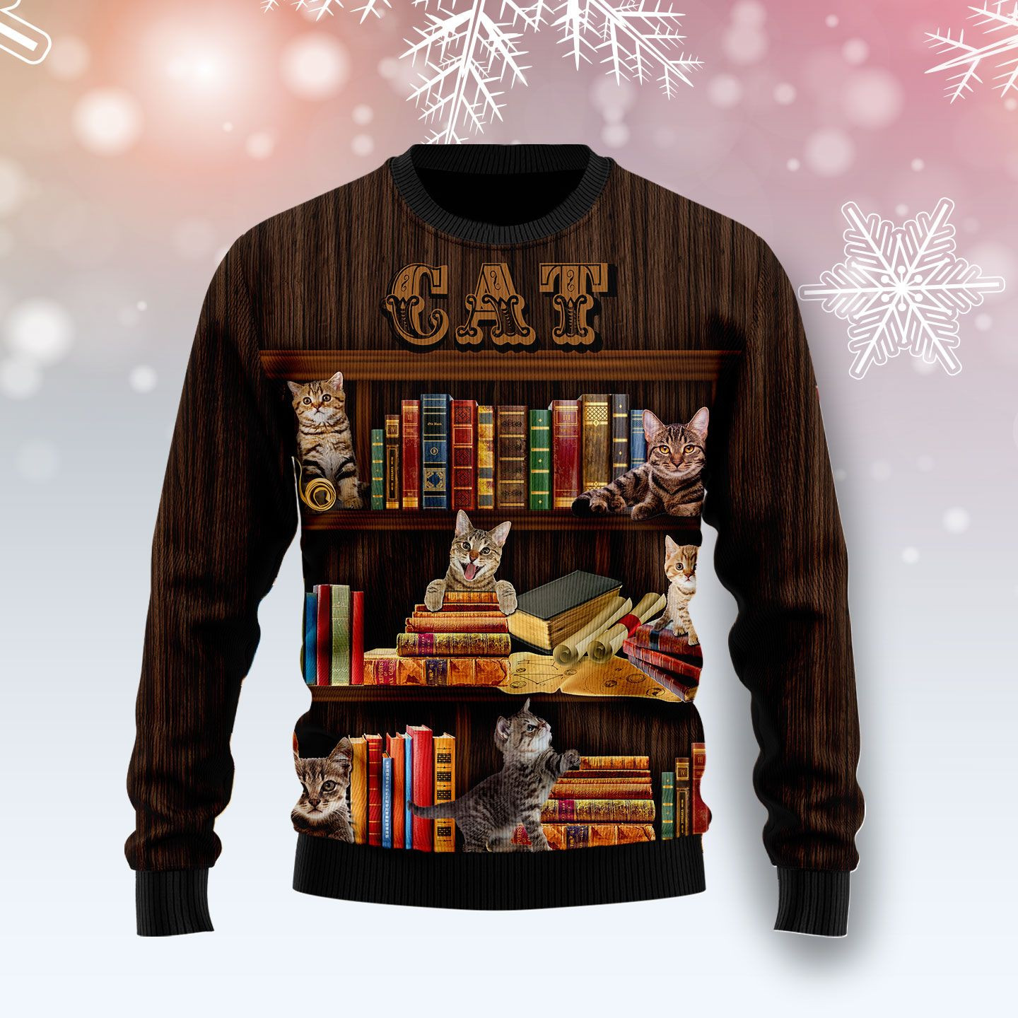 Cat Bookcase Ugly Christmas Sweater Ugly Sweater For Men Women