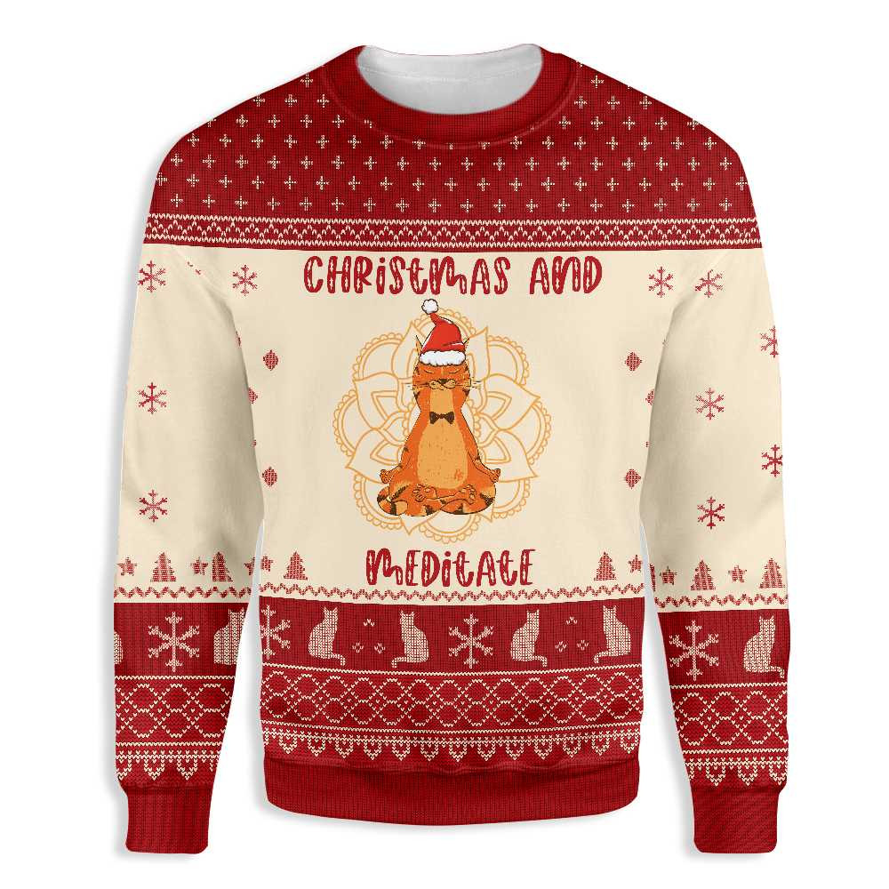 Cat Christmas And Meditate Ugly Christmas Sweater Ugly Sweater For Men Women