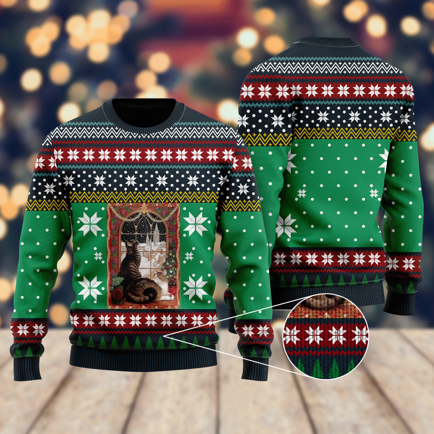 Cat Christmas Snow Window Ugly Christmas Sweater Ugly Sweater For Men Women