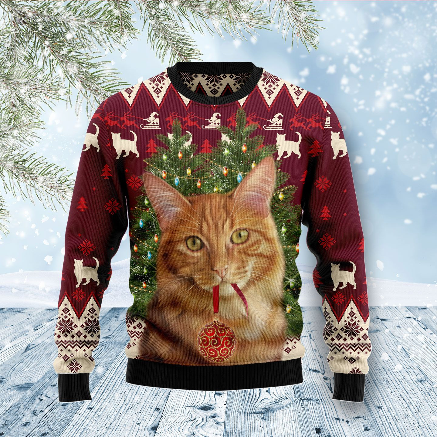 Cat Decor Pine Ugly Christmas Sweater Ugly Sweater For Men Women