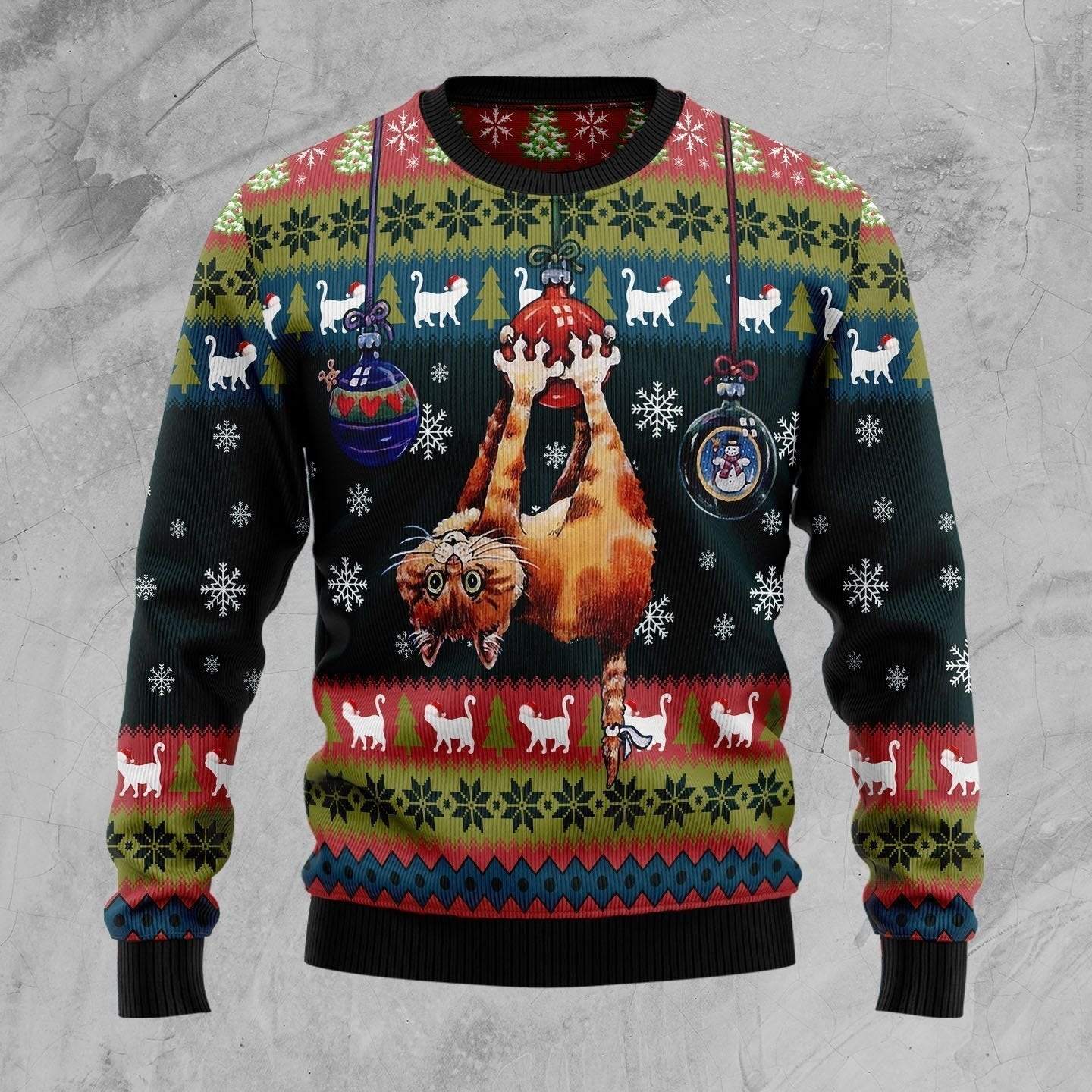 Cat Hanging On Xmas Tree Ugly Christmas Sweater Ugly Sweater For Men Women