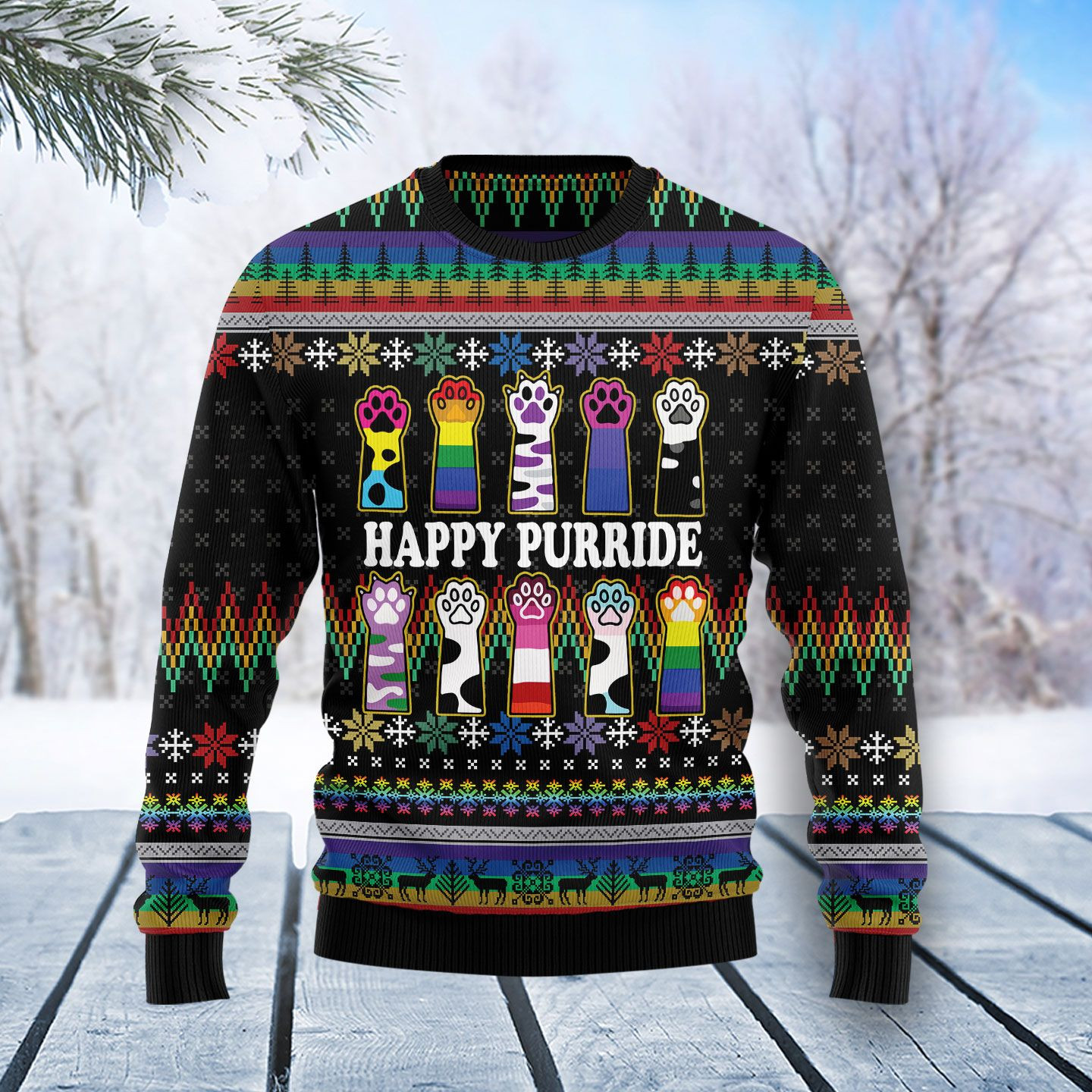 Cat LGBT Color Ugly Christmas Sweater Ugly Sweater For Men Women