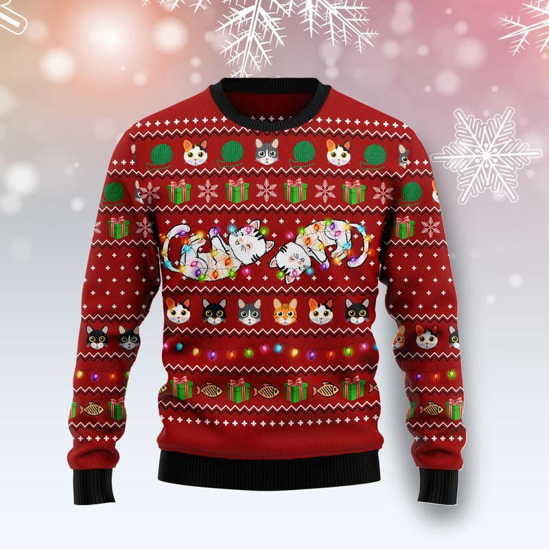 Cat Light Ugly Christmas Sweater Ugly Sweater For Men Women