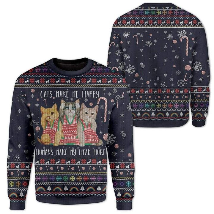 Cat  Make Me Happy Ugly Christmas Sweater Ugly Sweater For Men Women