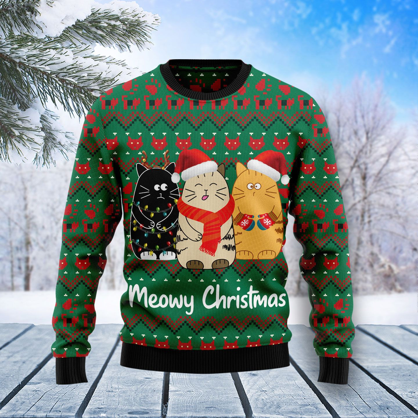 Cat Meowy Ugly Christmas Sweater Ugly Sweater For Men Women