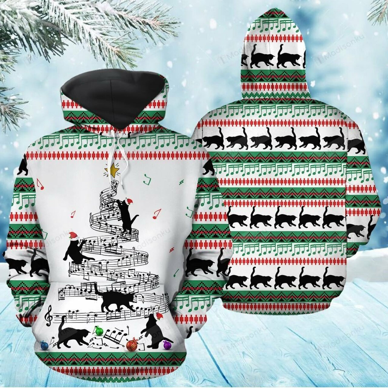 Cat Music Christmas 3d All Over Print Hoodie