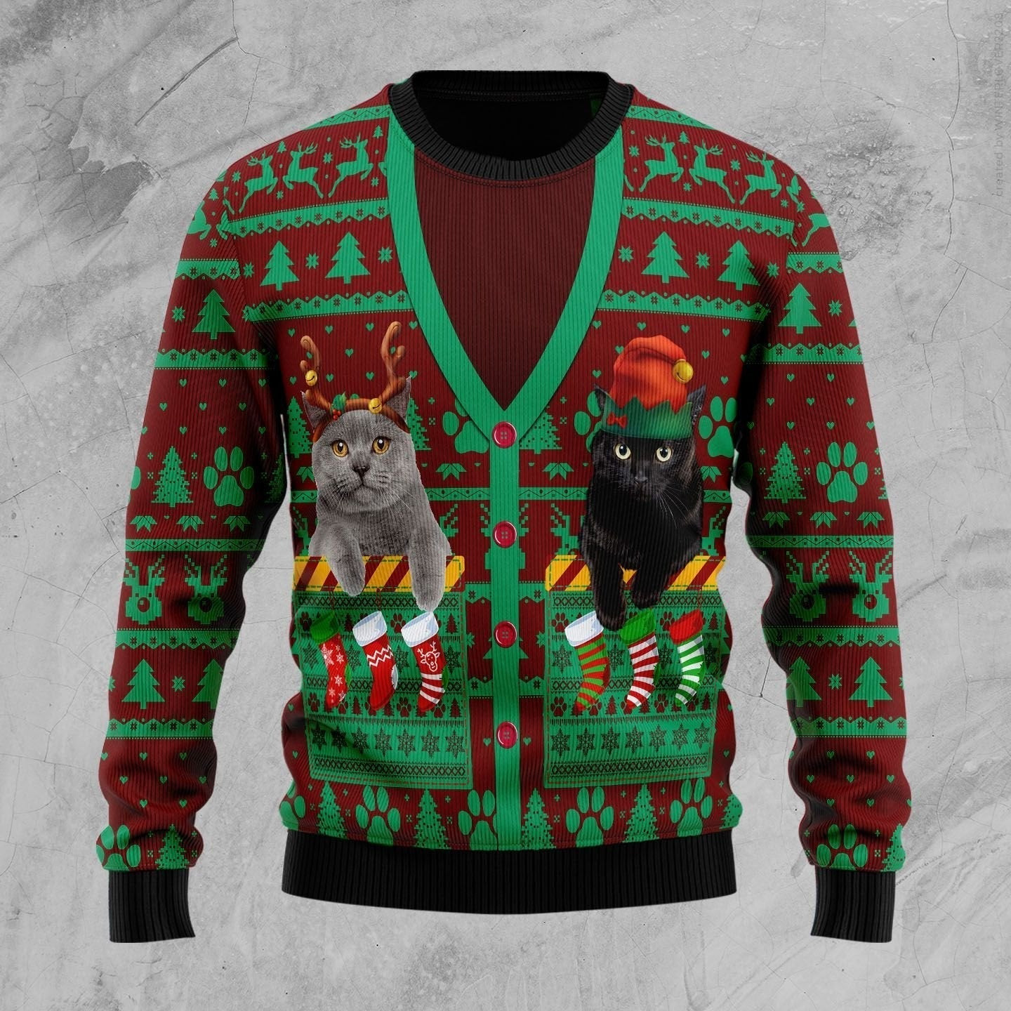 Cat Pocket Xmas Ugly Christmas Sweater Ugly Sweater For Men Women