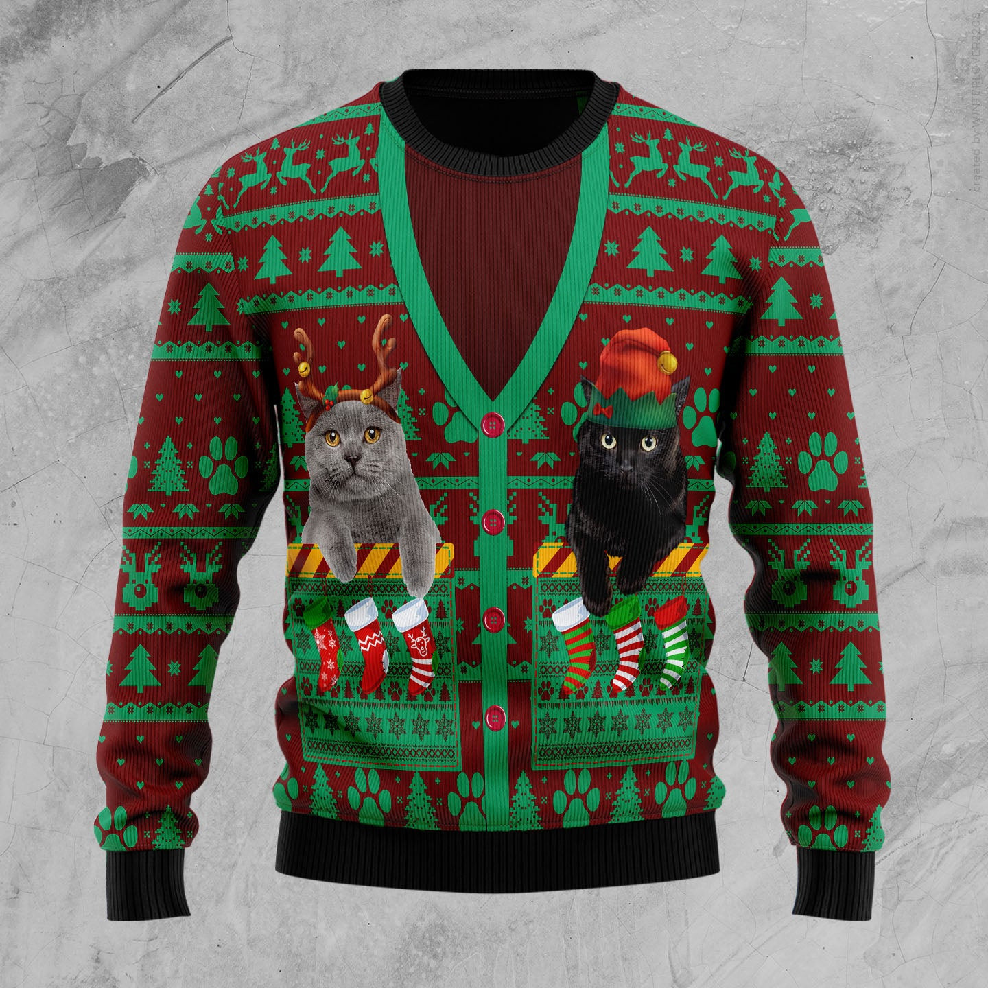 Cat Pocket Xmas Ugly Christmas Sweater