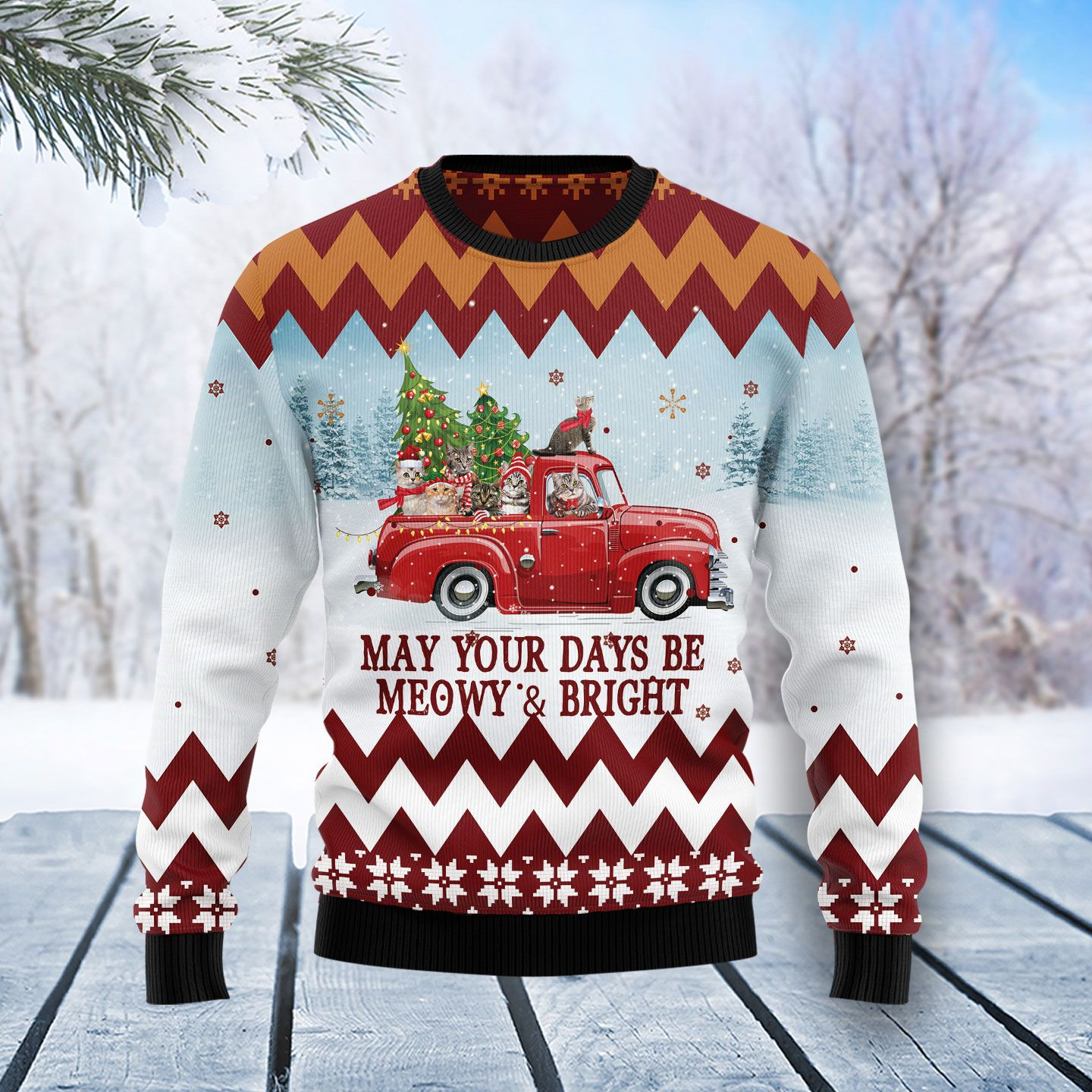 Cat Red Truck Ugly Christmas Sweater Ugly Sweater For Men Women