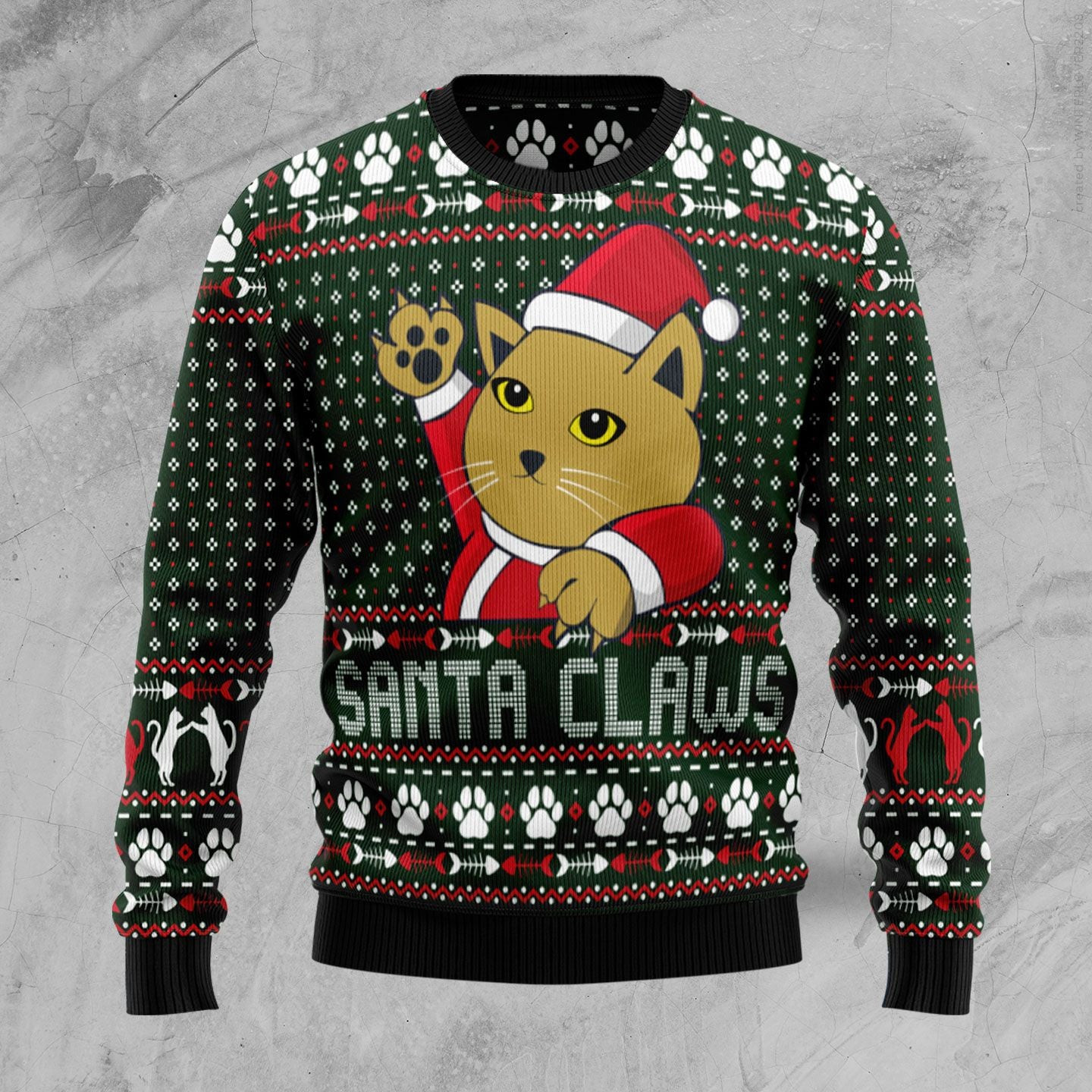 Cat Santa Jaws Ugly Christmas Sweater