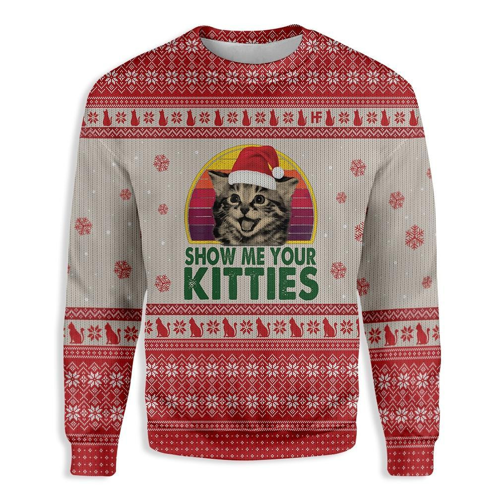 Cat Show Me Your Kitties Ugly Christmas Sweater Ugly Sweater For Men Women