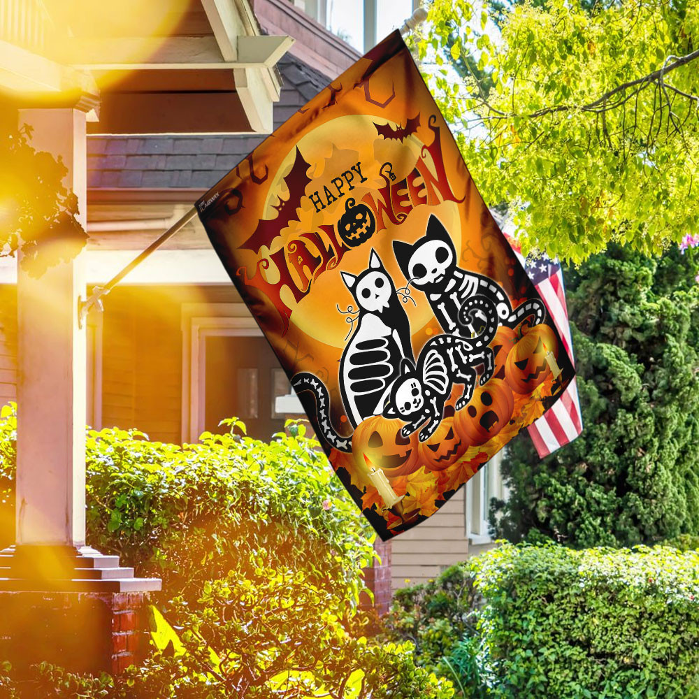 Cat Skeleton Skull Halloween Flag Halloween Outdoor Decor Fall Yard House Decoration