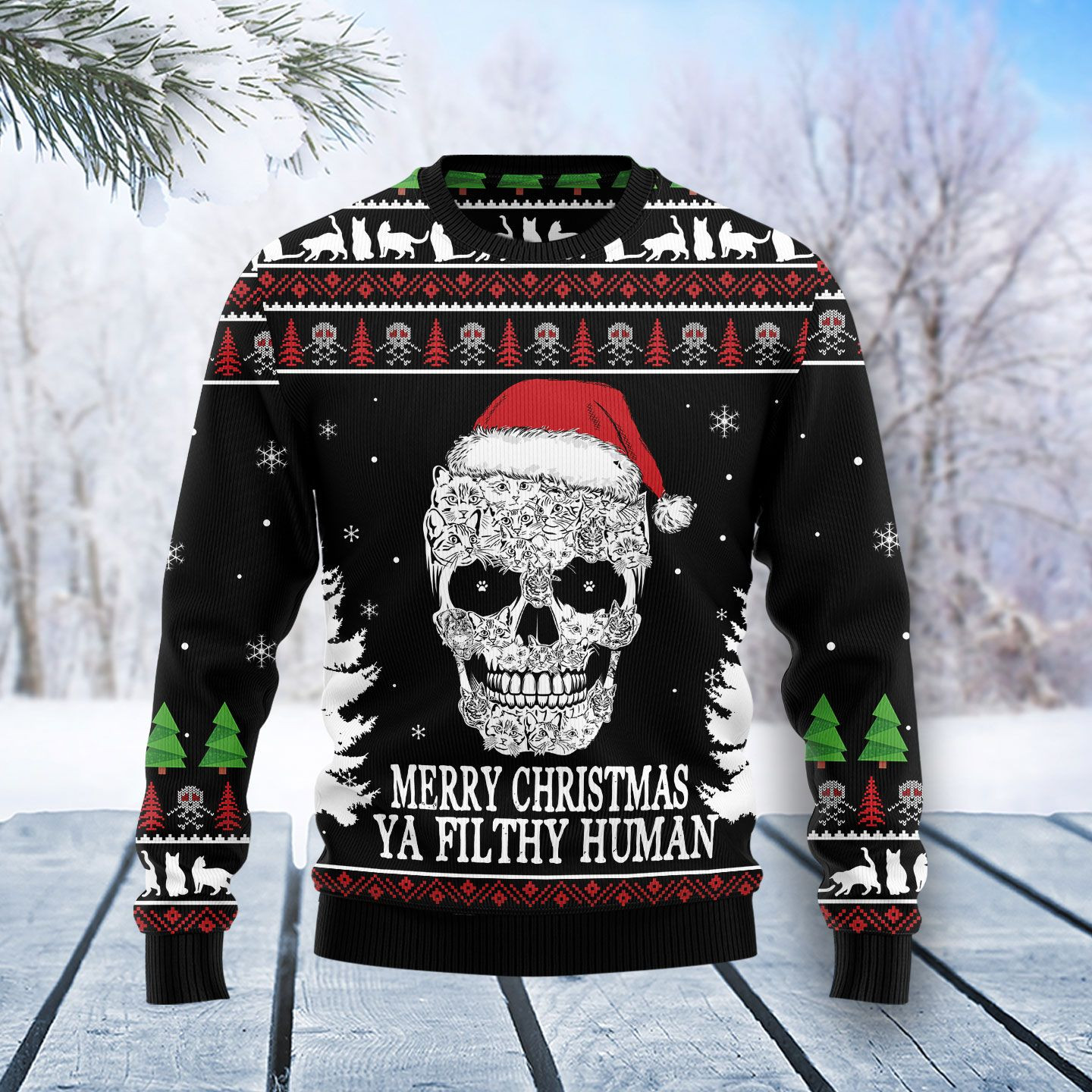 Cat Skull Santa Ugly Christmas Sweater Ugly Sweater For Men Women, Holiday Sweater