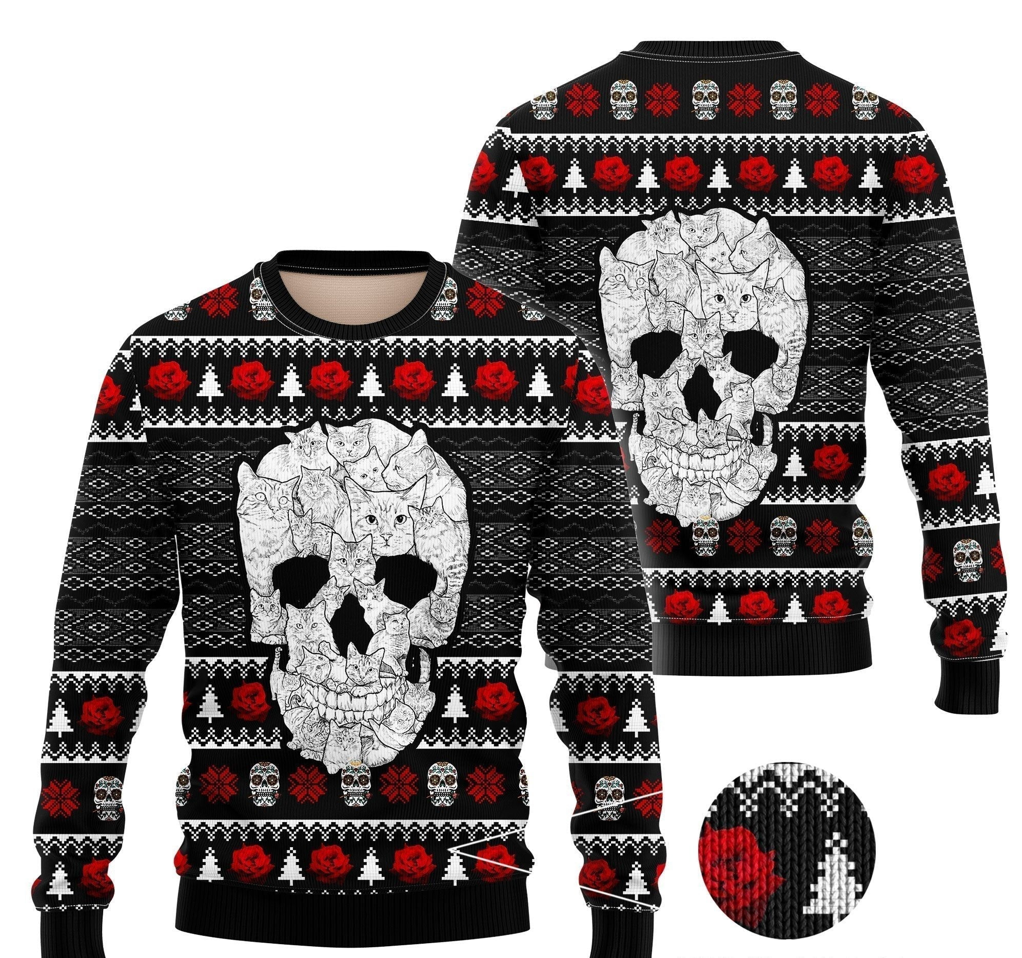 Cat Skull Ugly Christmas Sweater Ugly Sweater For Men Women, Holiday Sweater