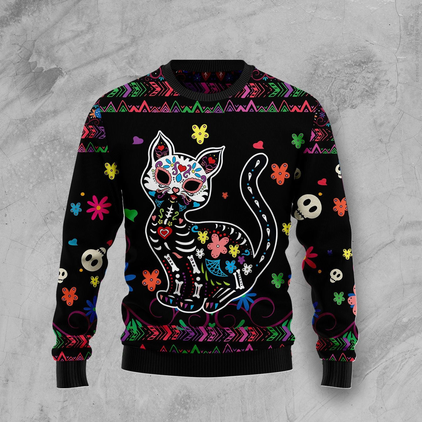 Cat Sugar Skull Ugly Christmas Sweater
