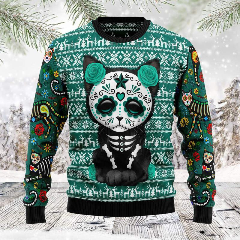 Cat Sugar Skull Ugly Christmas Sweater, Ugly Sweater For Men Women, Holiday Sweater