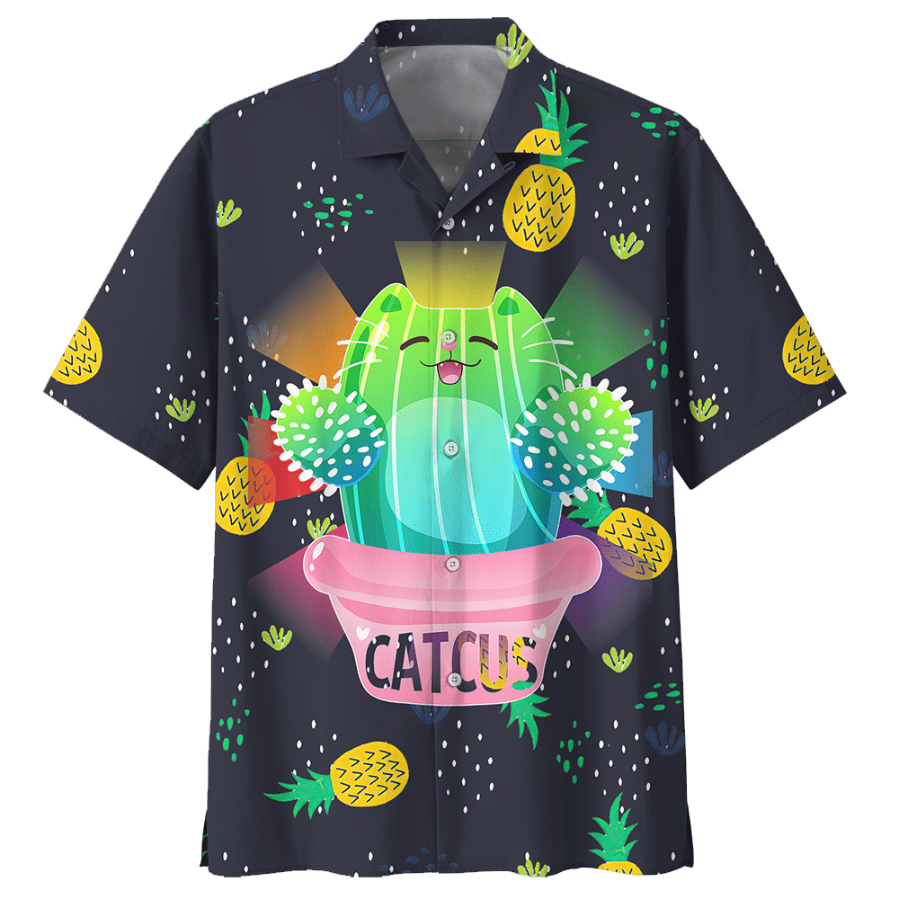 Catcus Pineapple Colorful Light Aloha Hawaiian Shirt Colorful Short Sleeve Summer Beach Casual Shirt For Men And Women