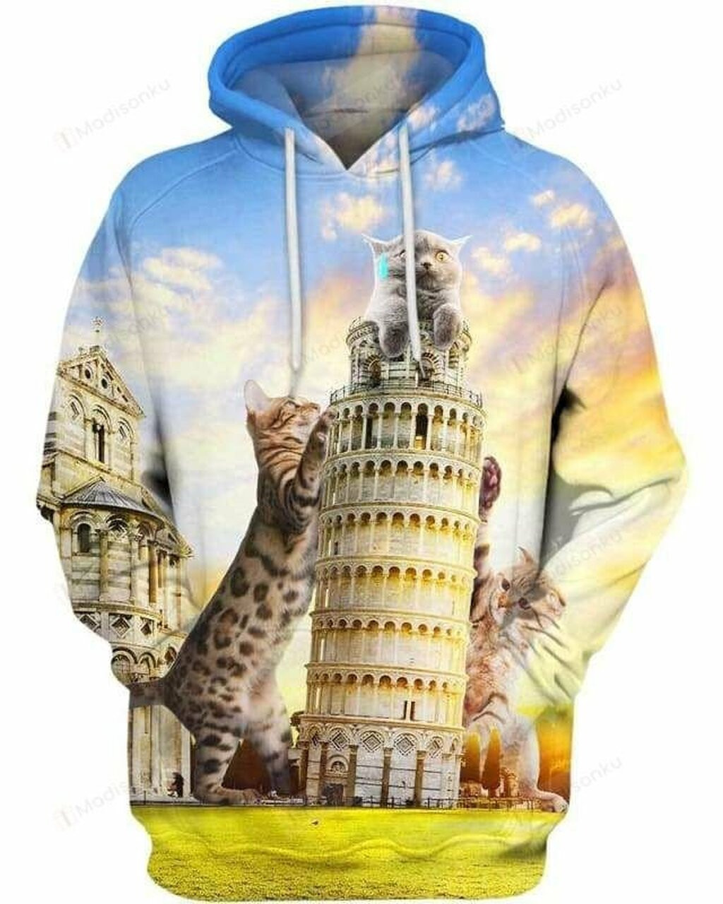 Cats And Tower Of Pisa 3d All Over Print Hoodie, Zip-up Hoodie