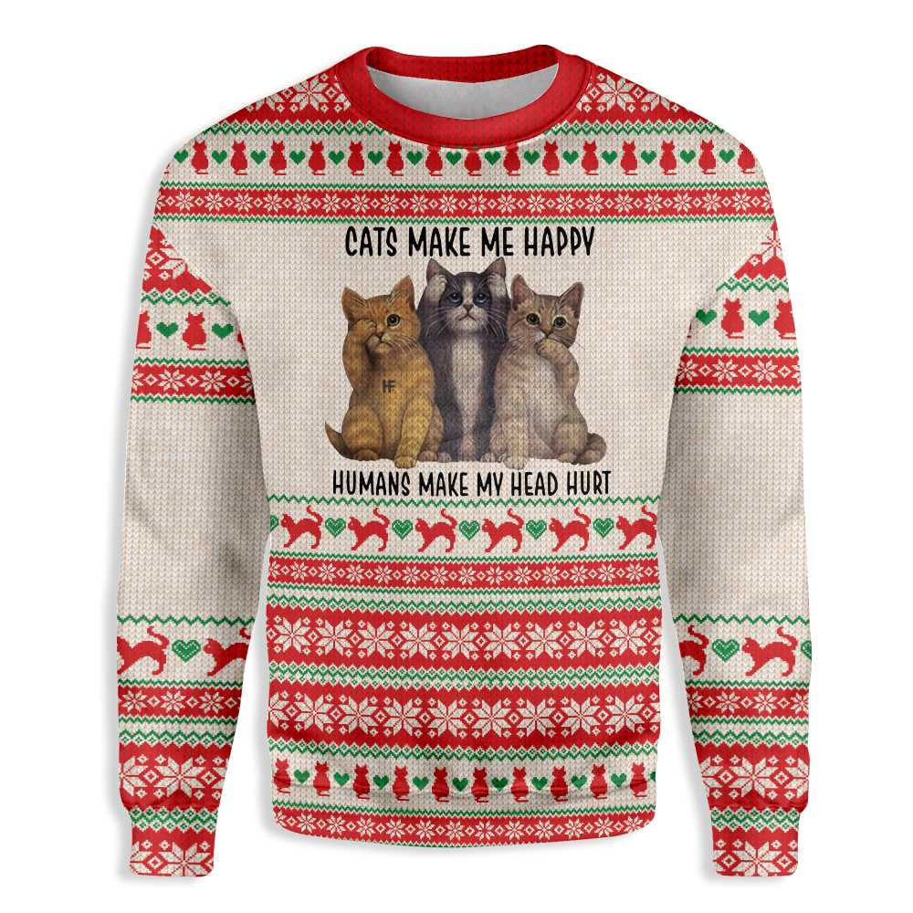 Cats Make Me Happy Ugly Christmas Sweater