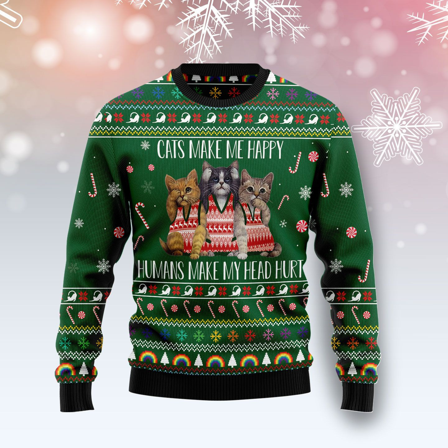 Cats Make Me Happy Ugly Christmas Sweater Ugly Sweater For Men Women