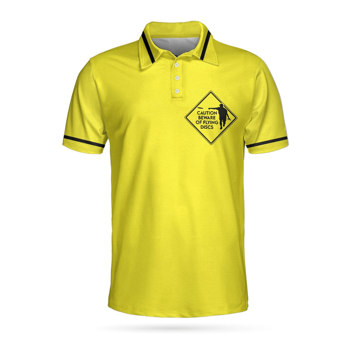 Caution Beware Of Flying Discs Short Sleeve Polo Shirt Yellow Skull Polo Shirt Best Golf Shirt For Men