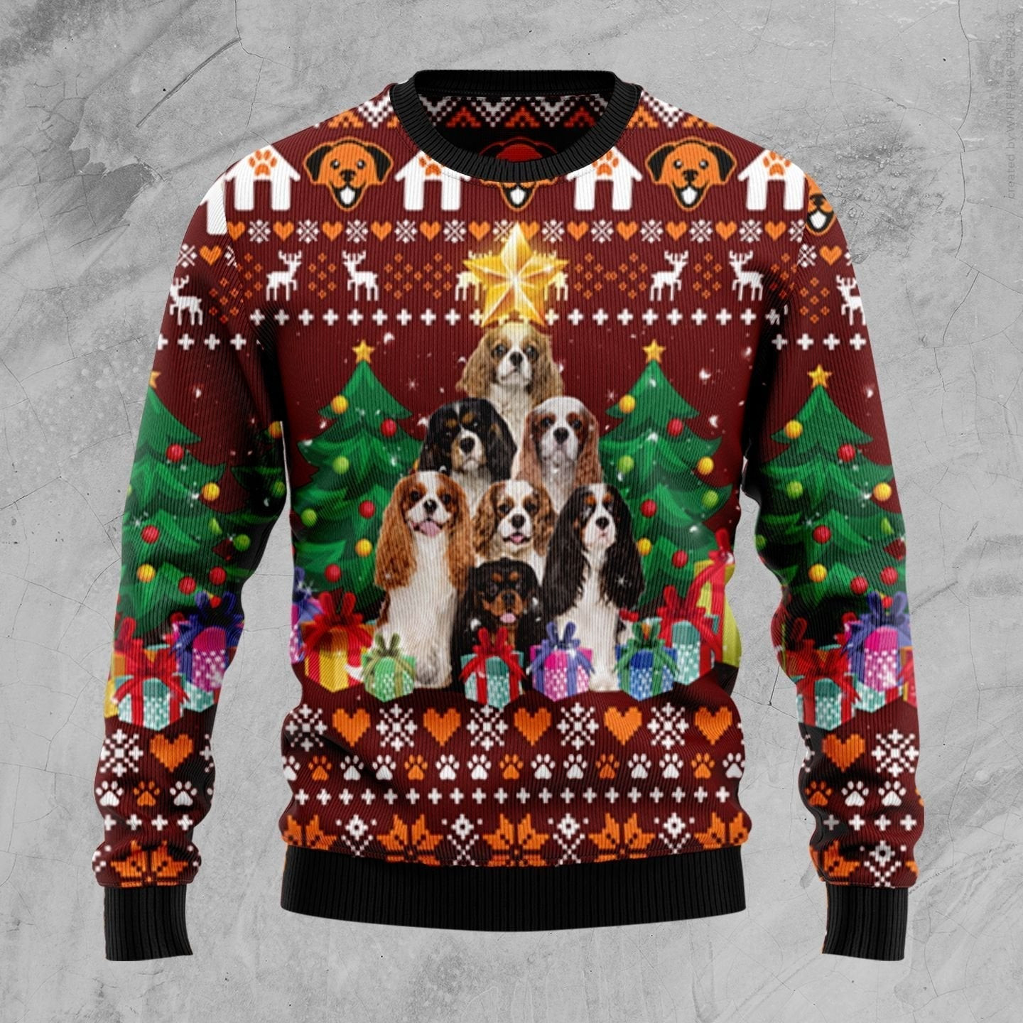Cavalier King Charles Spaniel Pine Tree Ugly Christmas Sweater Ugly Sweater For Men Women