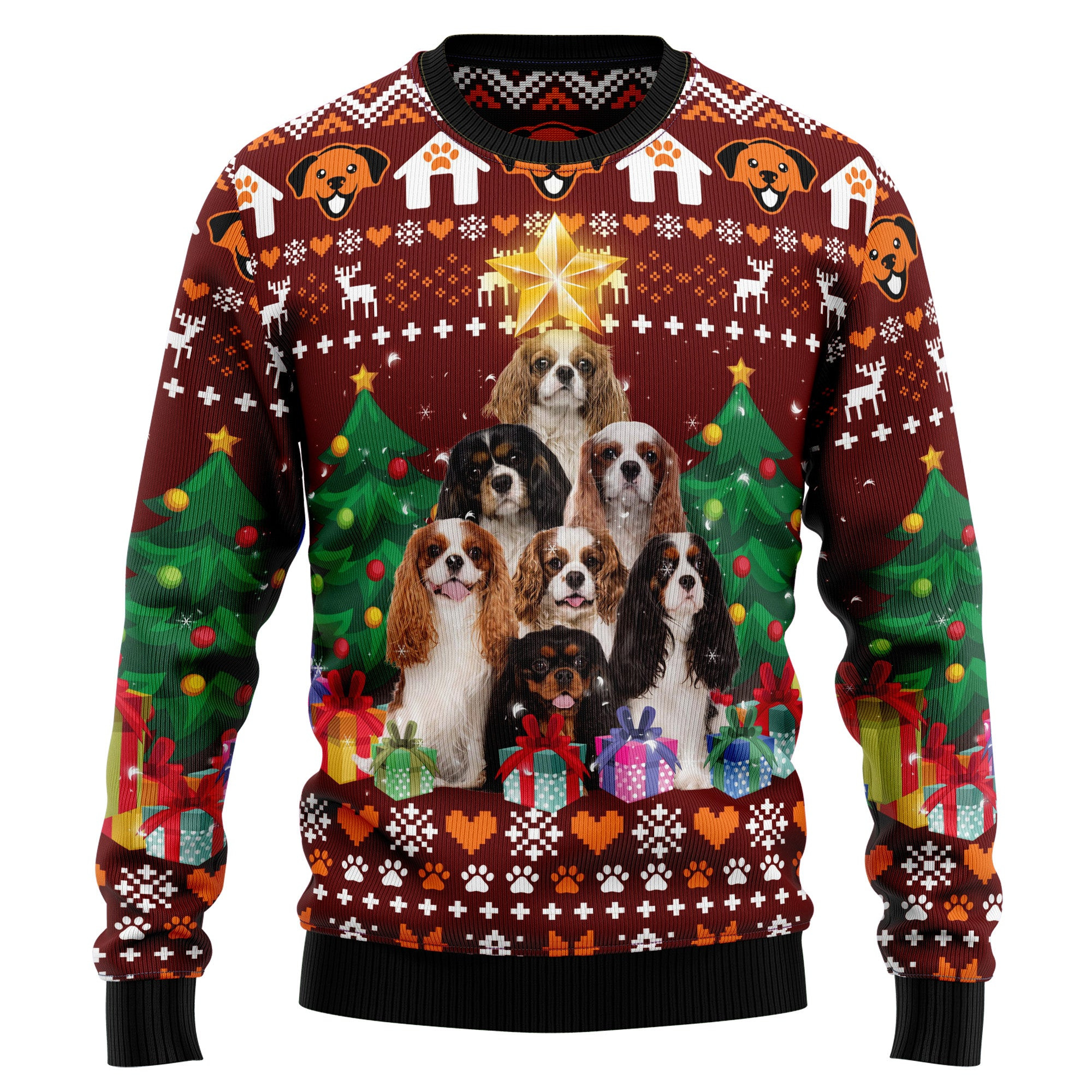 Cavalier King Charles Spaniel Pine Tree Ugly Christmas Sweater