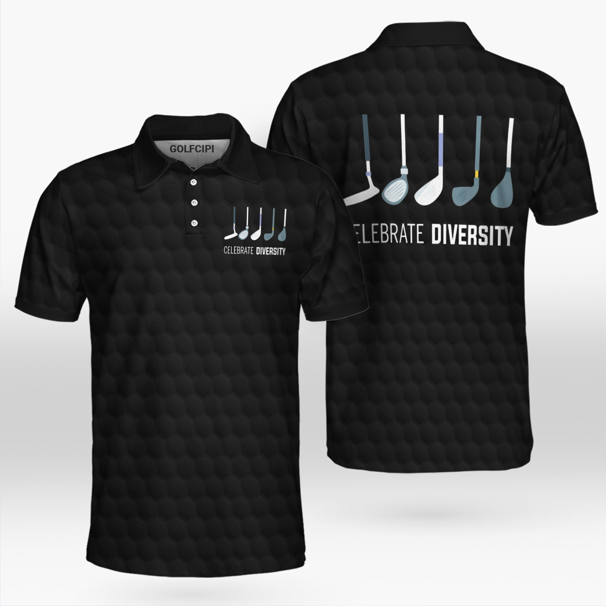 Celebrate Diversity Golf Clubs Black Polo Shirt Best Golf Shirts For Men