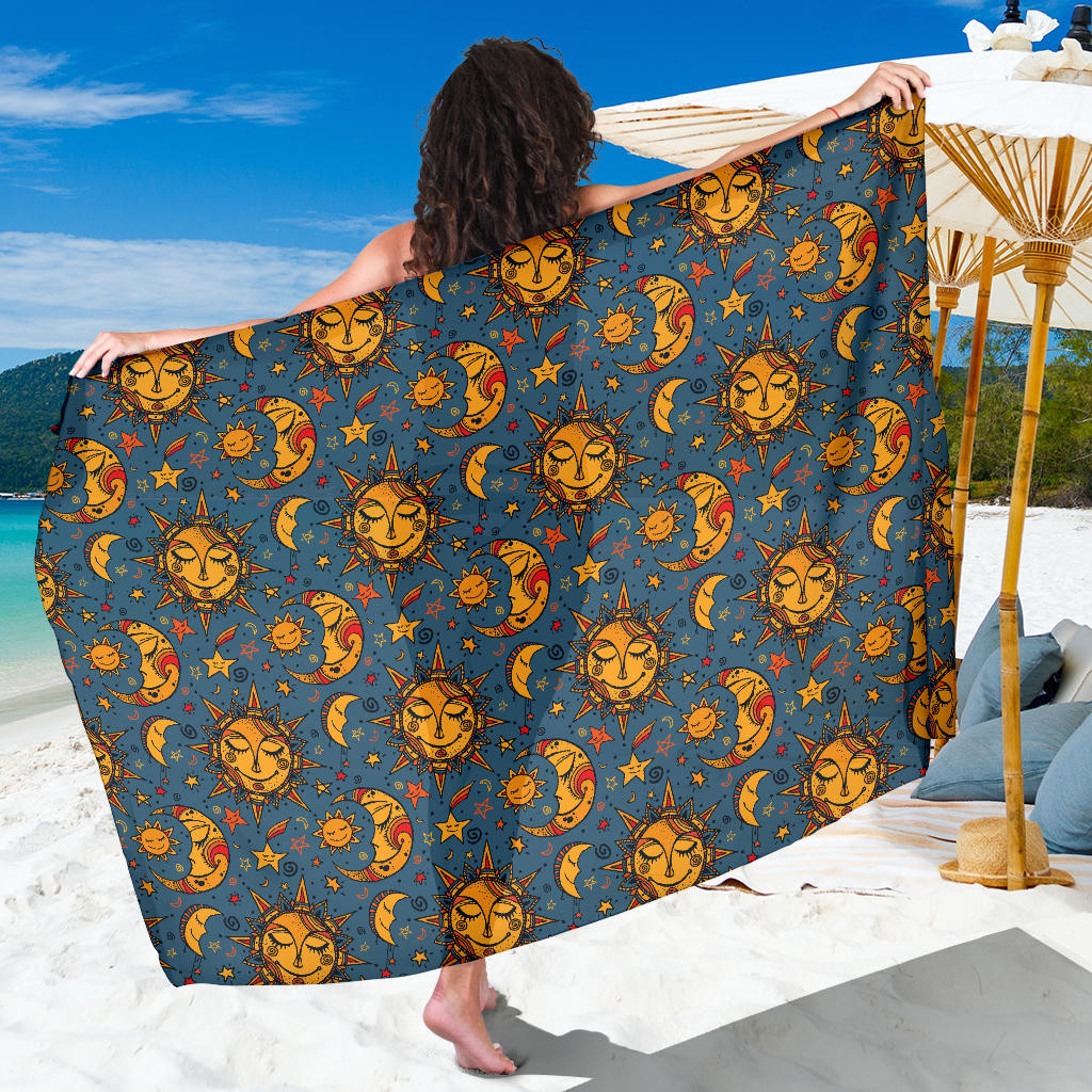 Celestial Moon Sun Pattern Print Sarong Cover Up Celestial Moon Sun Pareo Wrap Skirt Dress