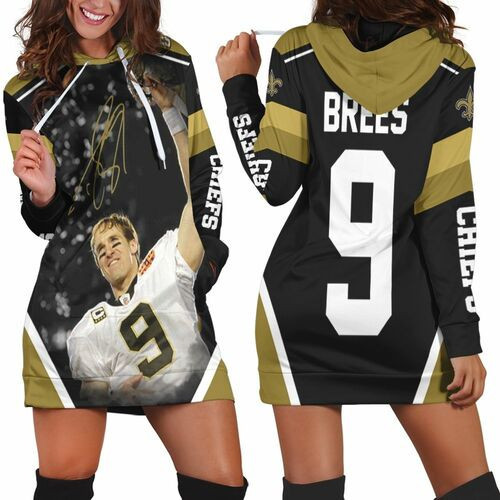 Champion Drew Brees New Orleans Saints Golden Signed Hoodie Dress Sweater Dress Sweatshirt Dress
