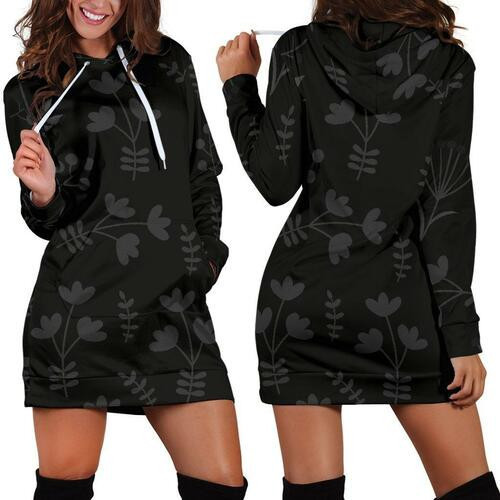 Charcoal Floral Hoodie Dress Sweater Dress Sweatshirt Dress 3d All Over Print For Women Hoodie