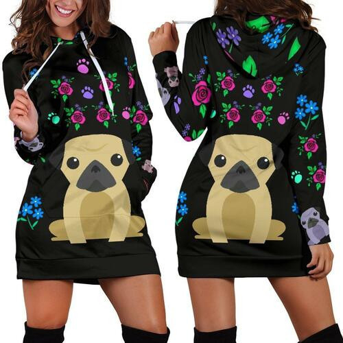 Charming Pugs Hoodie Dress Sweater Dress Sweatshirt Dress 3d All Over Print For Women With Cute Pug Dogs Hoodie