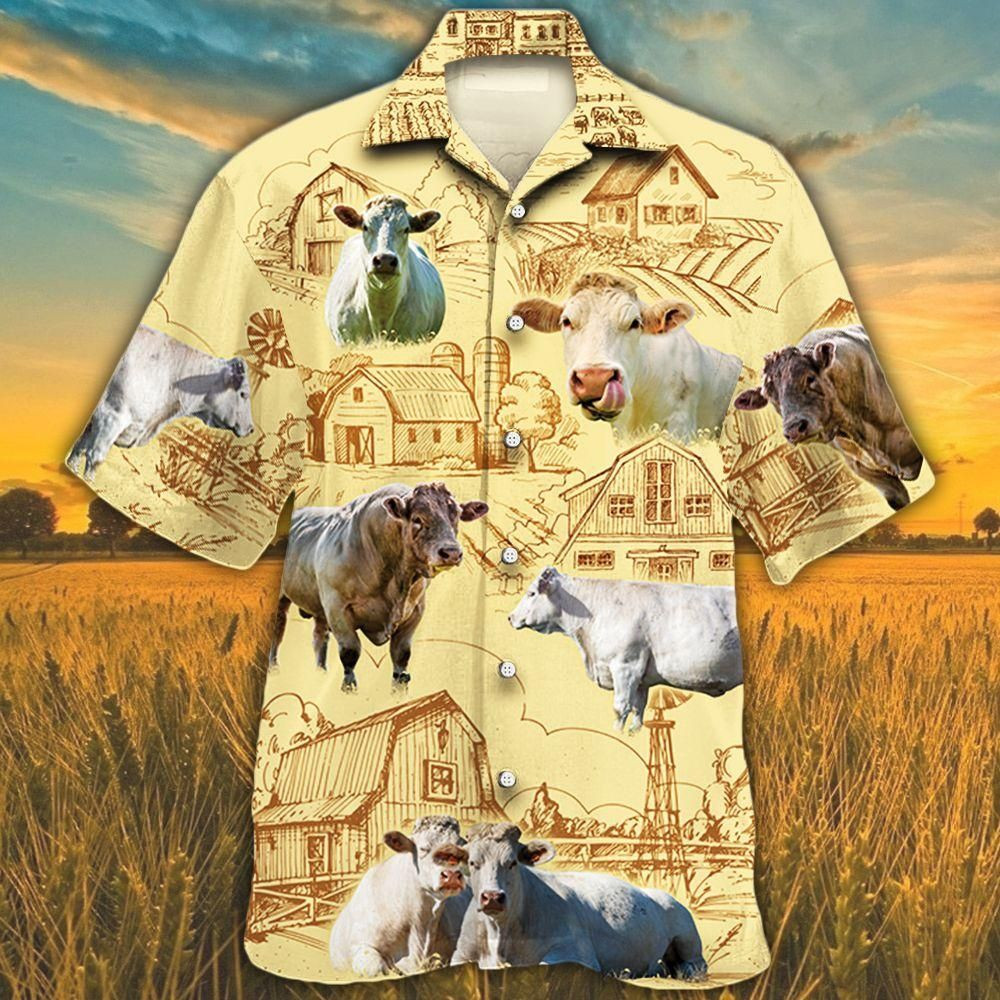 Charolais Cattle Lovers Farm Aloha Hawaiian Shirt Colorful Short Sleeve Summer Beach Casual Shirt For Men And Women