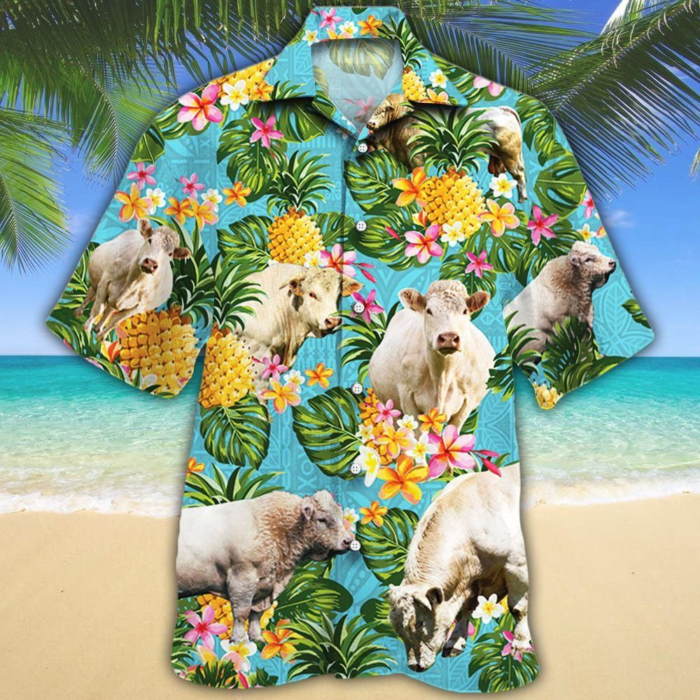 Charolais Cattle Lovers Pineapple Aloha Hawaiian Shirt Colorful Short Sleeve Summer Beach Casual Shirt For Men And Women