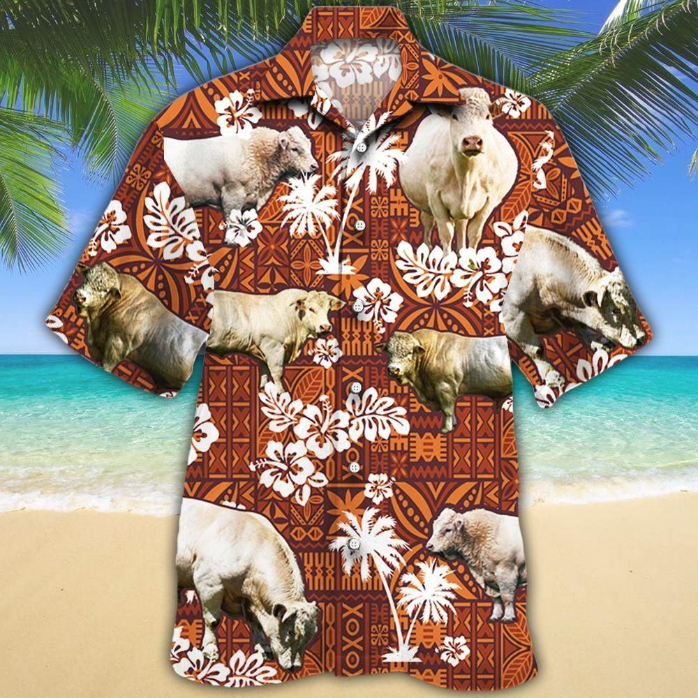 Charolais Cattle Lovers Red Tribal Aloha Hawaiian Shirt Colorful Short Sleeve Summer Beach Casual Shirt For Men And Women