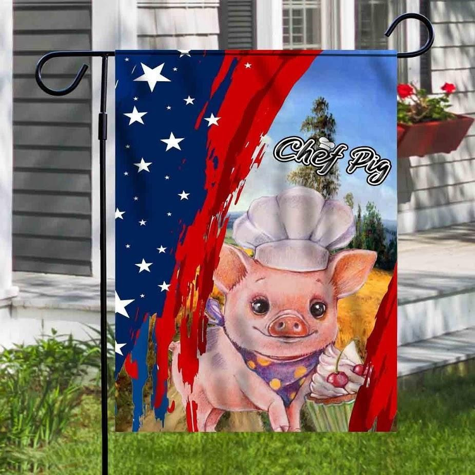 Chef Pig Flag ate American Independence Day Us Garden Flag House Flag