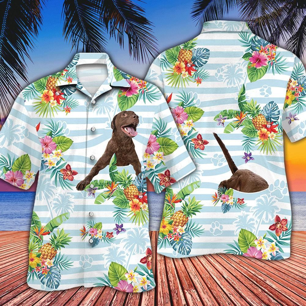 Chesapeake Bay Retriever Dog Lovers Striped Aloha Hawaiian Shirt Colorful Short Sleeve Summer Beach Casual Shirt For Men And Women