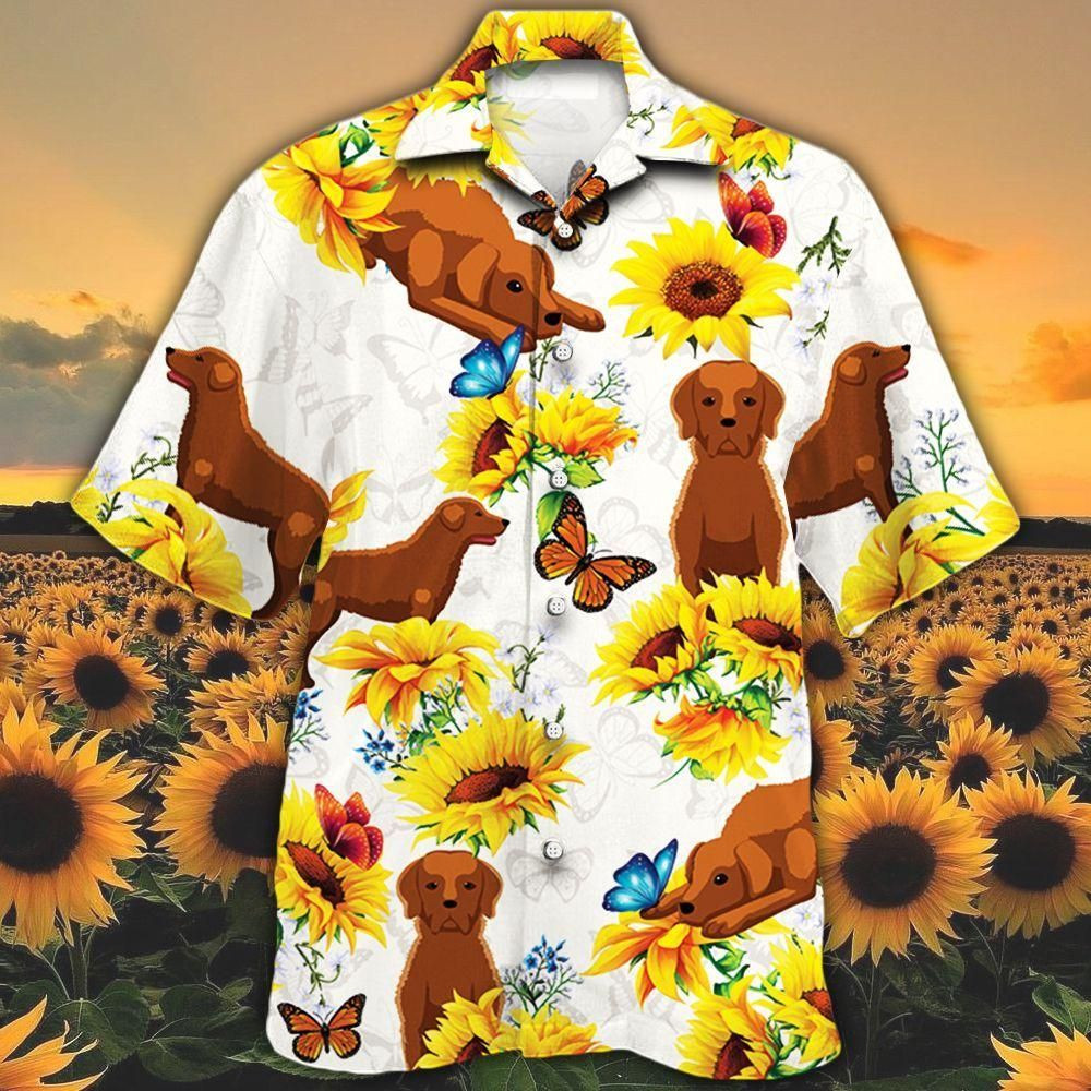 Chesapeake Bay Retriever Dog Lovers Sun Flower Aloha Hawaiian Shirt Colorful Short Sleeve Summer Beach Casual Shirt For Men And Women