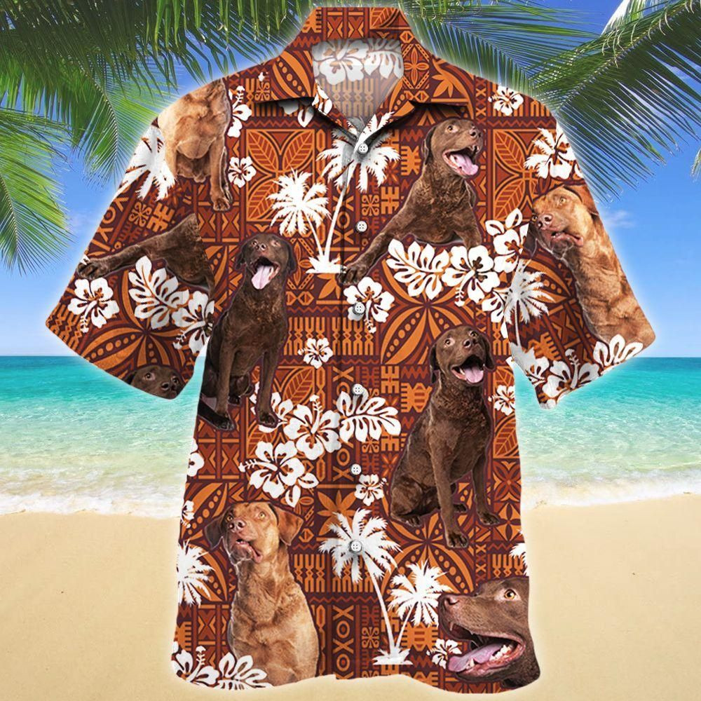 Chesapeake Bay Retriever Dog Red Tribal Aloha Hawaiian Shirt Colorful Short Sleeve Summer Beach Casual Shirt For Men And Women