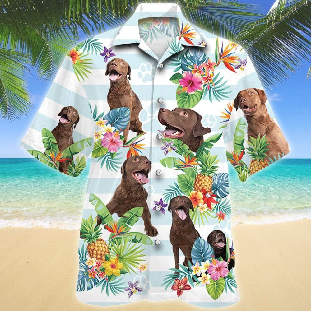 Chesapeake Bay Retriever Dog Tropical Flower Aloha Hawaiian Shirt Colorful Short Sleeve Summer Beach Casual Shirt For Men And Women