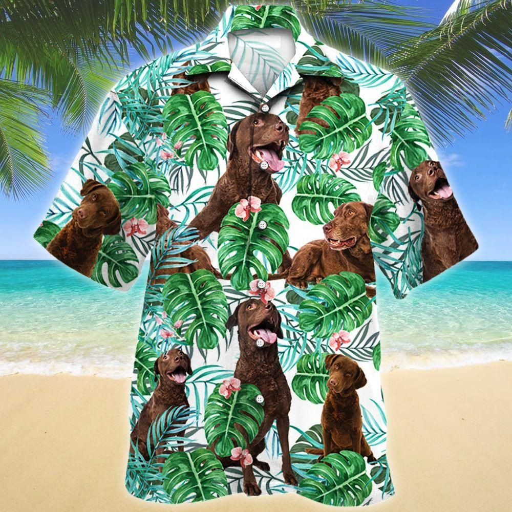 Chesapeake Bay Retriever Dog Tropical Plant Aloha Hawaiian Shirt Colorful Short Sleeve Summer Beach Casual Shirt For Men And Women