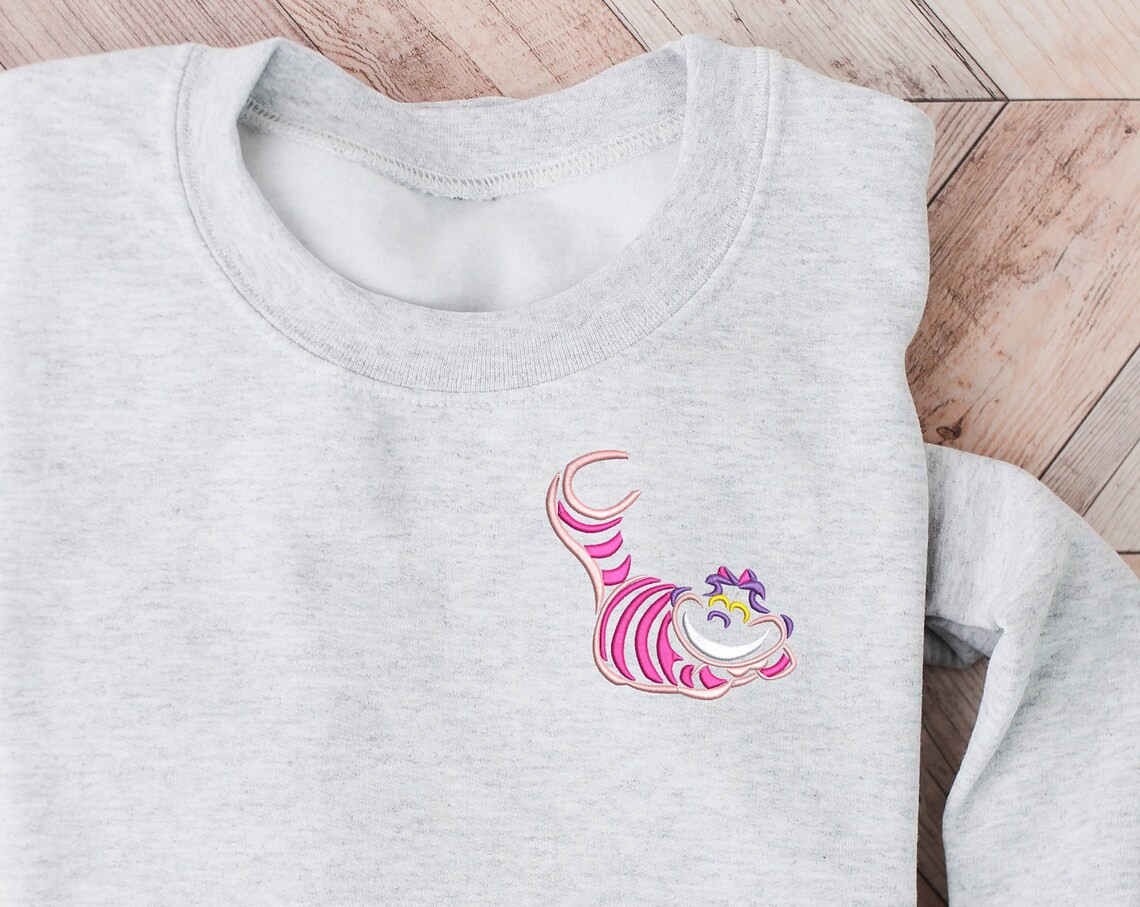 Cheshire Cat Embroidered Crewneck Disney Embroidered Sweatshirt Alice In Wonderland Crewneck Disney Sweatshirt Womens Disney Crewneck