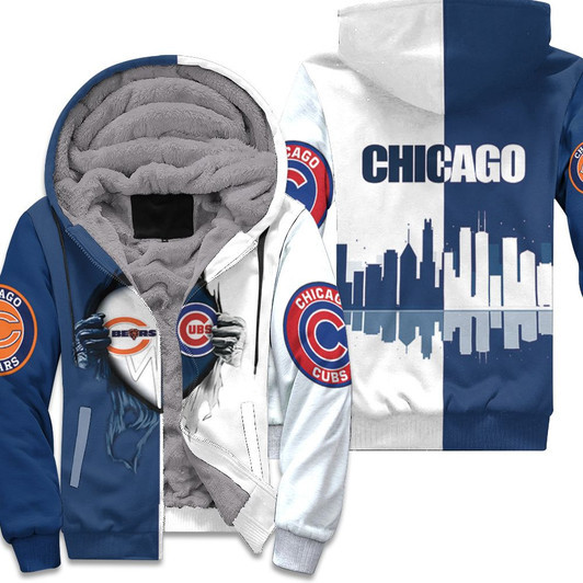 Chicago Bears And Chicago Cubs Heartbeat Love Ripped T Shirt Hoodie Sweater 3D Jersey Fleece Hoodie