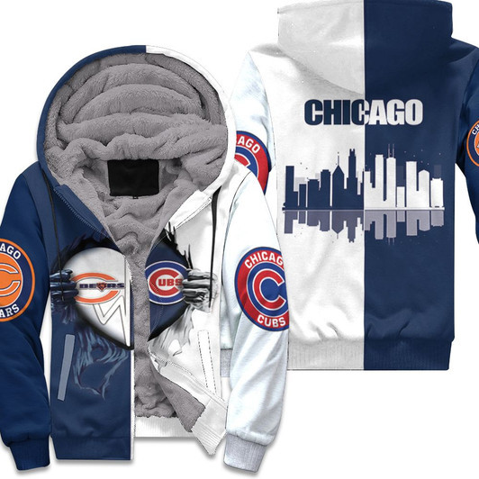 Chicago Bears Chicago Cubs Heartbeat Love Ripped 3D Fleece Hoodie