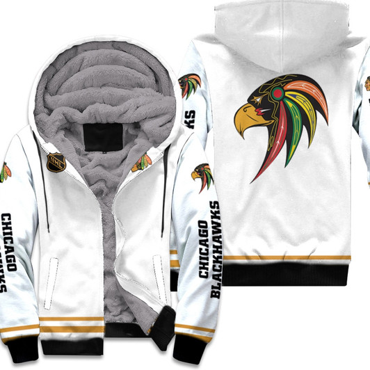 Chicago Blackhawks Nhl Ice Hockey Team Tommy Hawk Logo Mascot White 3D Designed Allover Gift For Blackhawks Fans Fleece Hoodie