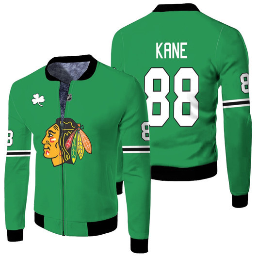 Chicago Blackhawks Patrick Kane 88 Nhl Ice Hockey Team 2020 Green Jersey Style Custom Gift For Blackhawks Fans Fleece Bomber Jacket