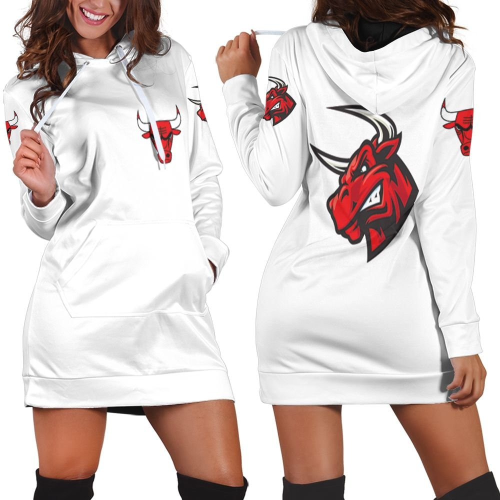 Chicago Bulls Basketball Classic Mascot Logo Gift For Bulls Fans White Hoodie Dress Sweater Dress Sweatshirt Dress