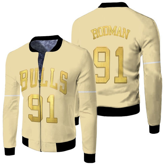 Chicago Bulls Dennis Rodman 91 Nba Basketball 2020 New Arrival Gold Jersey Style Gift For Bulls Fans Fleece Bomber Jacket