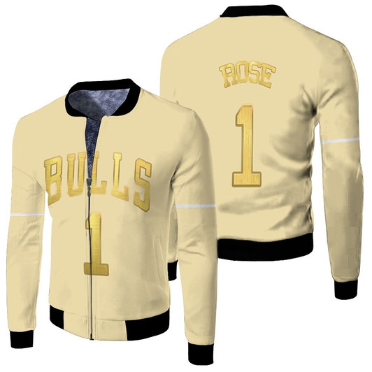 Chicago Bulls Derrick Rose 1 Nba Basketball 2020 New Arrival Gold Jersey Style Gift For Bulls Fans Fleece Bomber Jacket